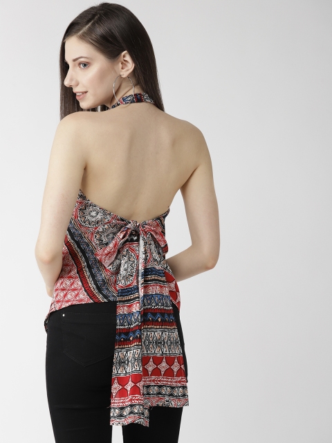 

MIWAY Women Red & Off-White Ethnic Print Styled Back Top