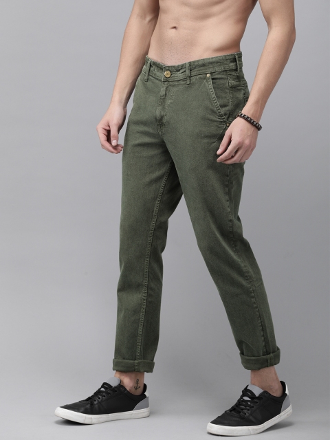 

Roadster Men Olive Green Slim Tapered Fit Mid-Rise Clean Look Stretchable Jeans