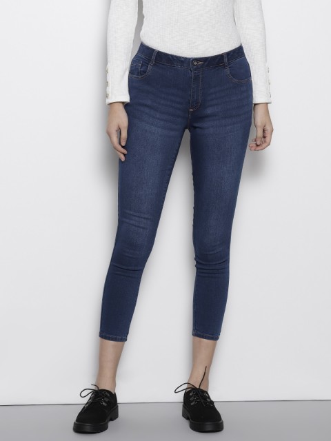 

DOROTHY PERKINS Women Navy Super Skinny Fit Mid-Rise Clean Look Petite Cropped Stretchable Jeans, Navy blue
