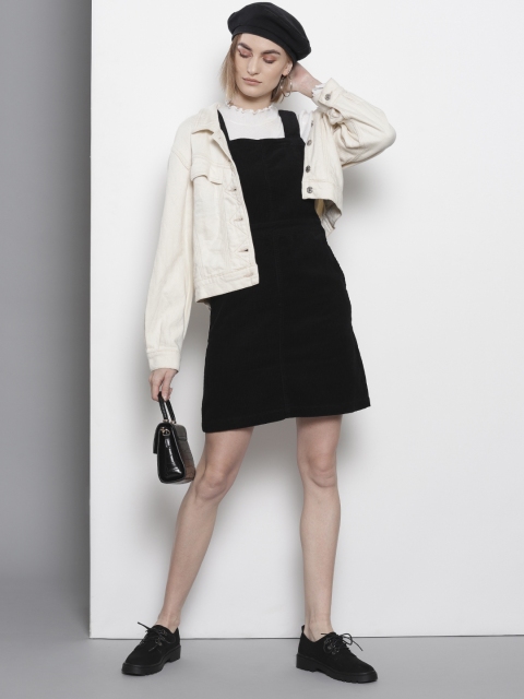 

DOROTHY PERKINS Women Black Solid Corduroy Pinafore Dress