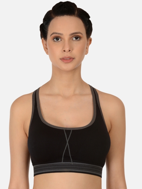 

fashiol Black Self Design Non-Wired Heavily Padded Sports Bra 1585