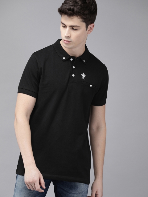 

French Connection Men Black Slim Fit Solid Polo Collar T-shirt