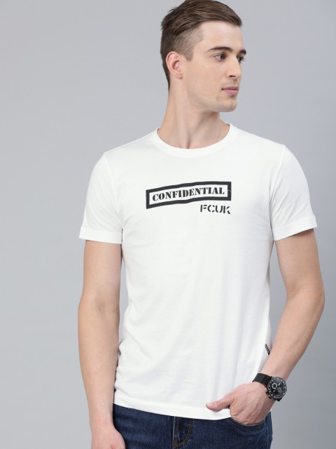 

French Connection Men White Printed Slim Fit Round Neck T-shirt