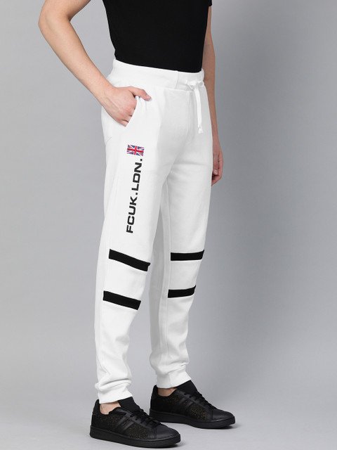 

French Connection Men White Slim Fit Solid Joggers with Striped Detail