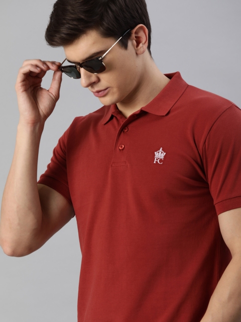 

French Connection Men Rust Solid Polo Collar T-shirt