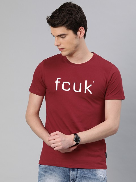 

French Connection Men Red Slim Fit Printed Round Neck T-shirt