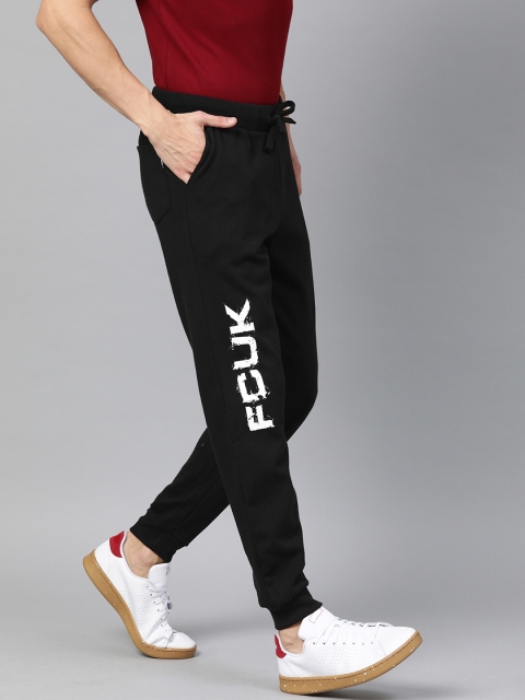 

French Connection Men Black Solid Slim Fit Joggers with Printed Detail