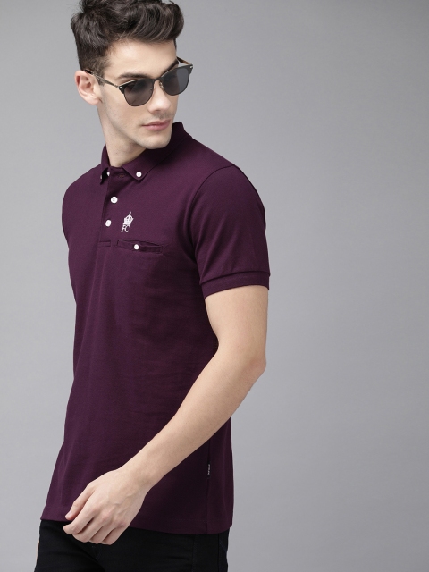 

French Connection Men Purple Slim Fit Solid Polo Collar T-shirt