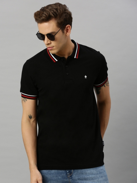 

French Connection Men Black Slim Fit Solid Polo Collar T-shirt