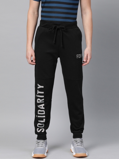 

French Connection Men Black Solid Slim Fit Joggers with Printed Detail