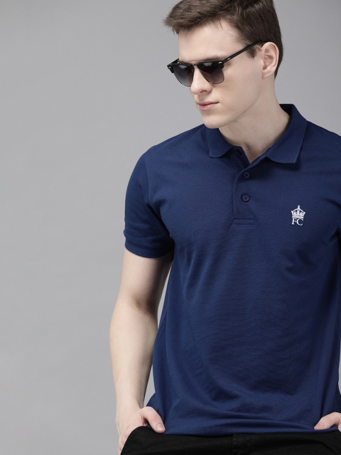 

French Connection Men Navy Blue Solid Slim Fit Polo Collar T-shirt
