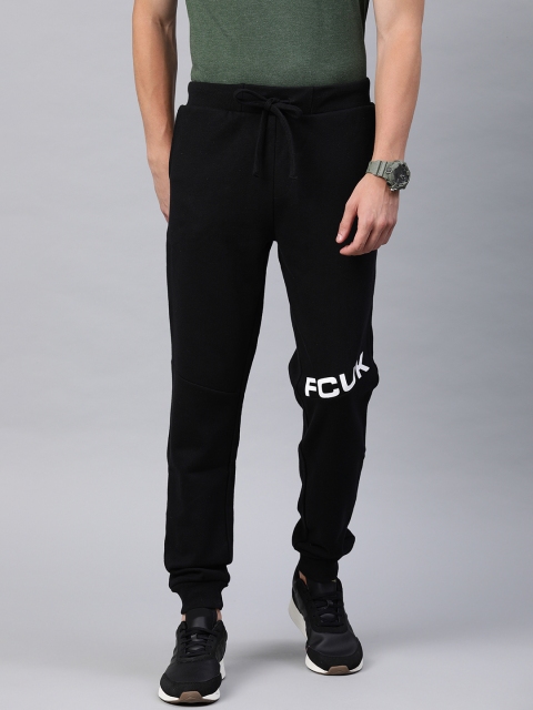 

French Connection Men Black Solid Slim Fit Joggers With Printed Detail