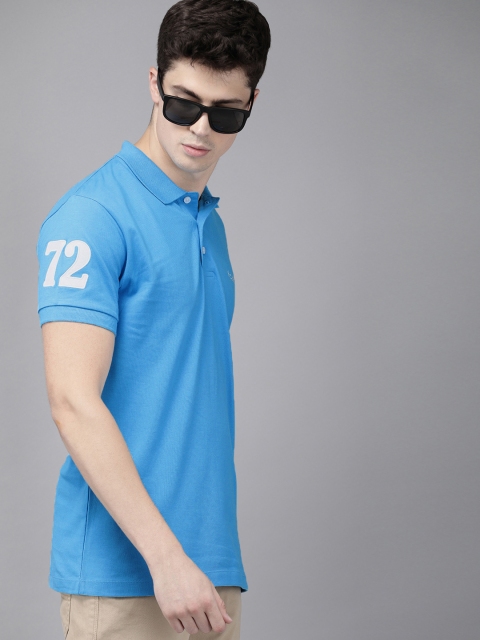 

French Connection Men Blue Slim Fit Solid Polo Collar T-shirt