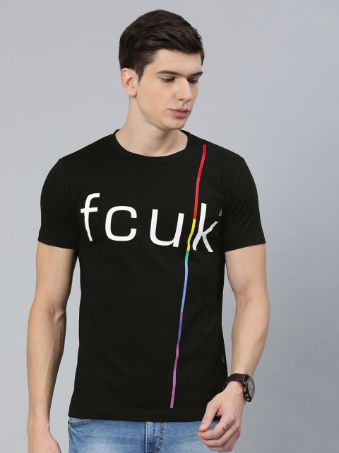 

French Connection Men Black Printed Slim Fit Round Neck T-shirt