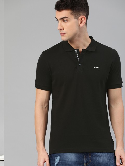 

French Connection Men Black Solid Polo Collar T-shirt