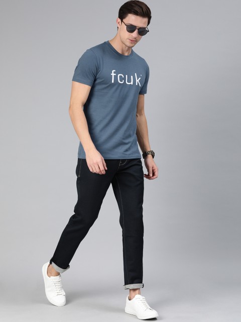 

French Connection Men Blue Printed Slim Fit Round Neck T-shirt