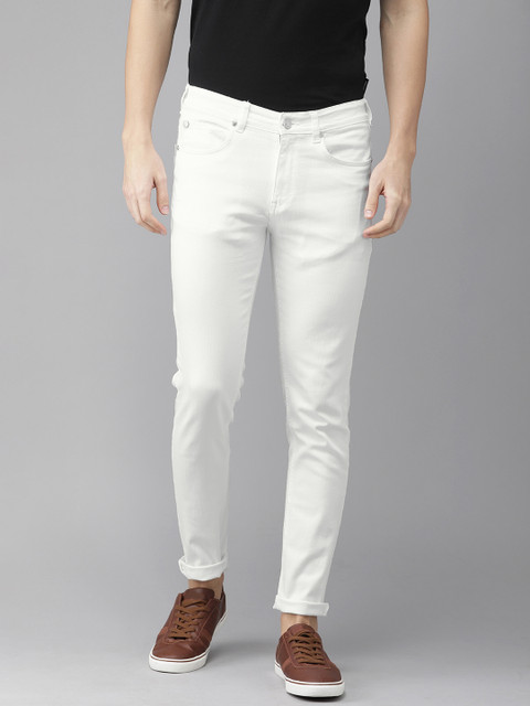 

French Connection Men White Slim Tapered Fit Mid-Rise Clean Look Stretchable Jeans
