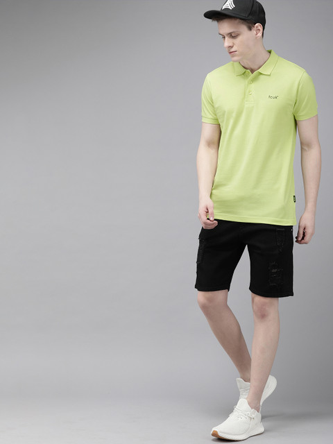 

French Connection Men Green Slim Fit Solid Polo Collar T-shirt