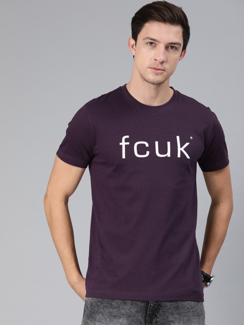 

French Connection Men Purple Printed Slim Fit Round Neck T-shirt