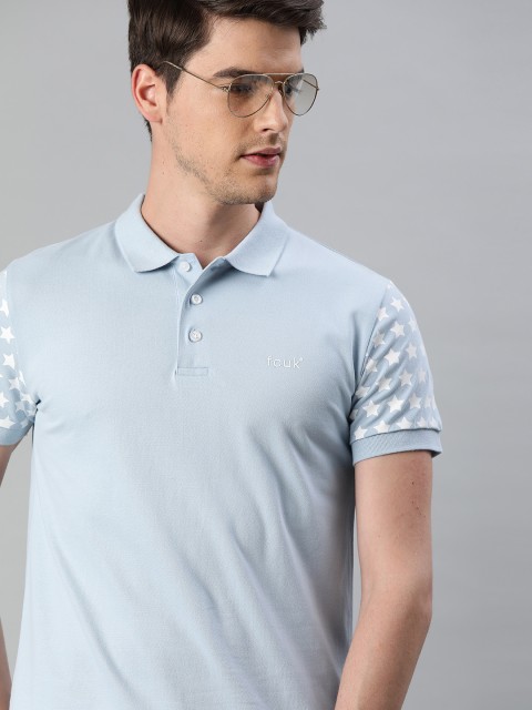 

French Connection Men Blue Printed Polo Collar T-shirt