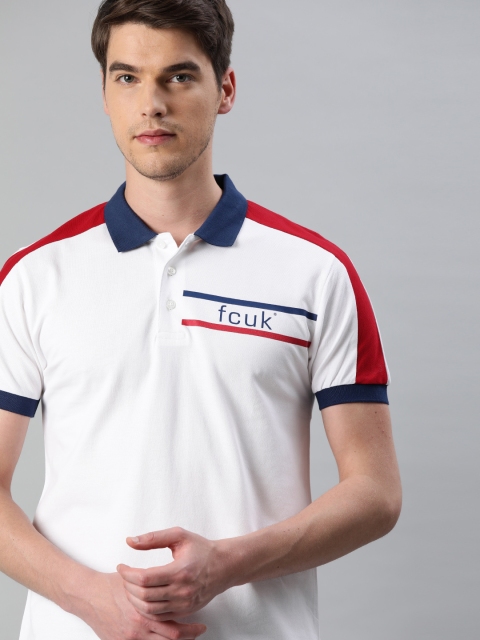 

French Connection Men White Colourblocked Polo Collar T-shirt