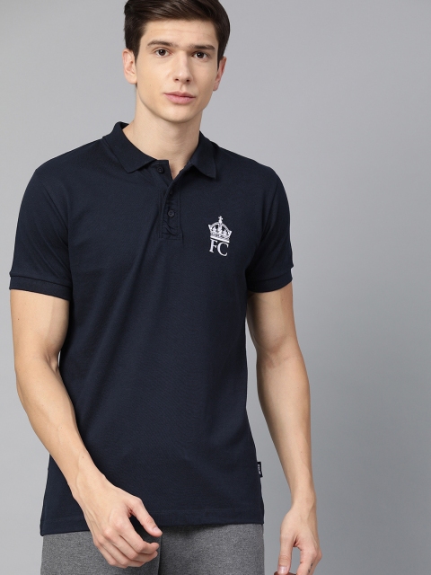 

French Connection Men Navy Blue Solid Polo Collar T-shirt with Embroidery Detail