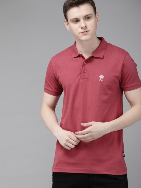

French Connection Men Red Solid Slim Fit Polo Collar T-shirt