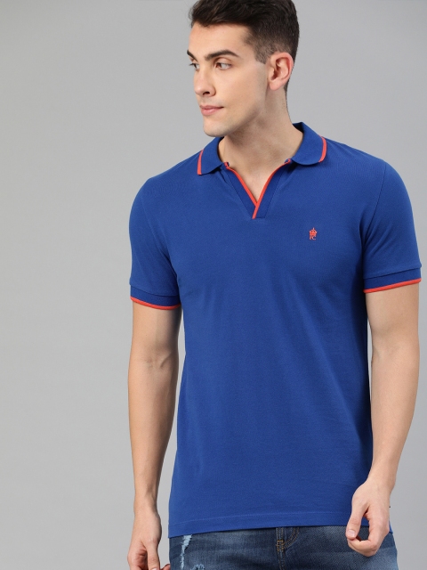 

French Connection Men Blue Solid Polo Collar T-shirt