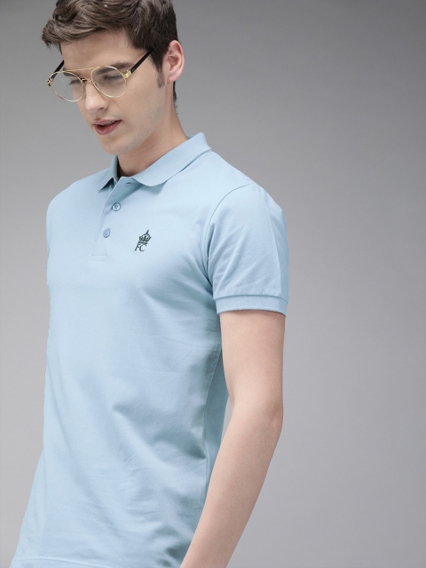 

French Connection Men Blue Slim Fit Solid Polo Collar T-shirt