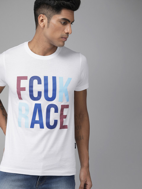 

French Connection Men White Printed Slim Fit Round Neck T-shirt
