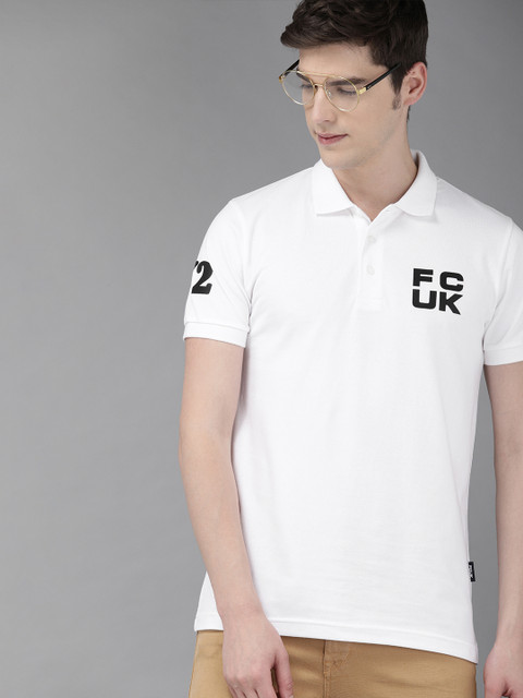 

French Connection Men White Solid Polo Collar T-shirt