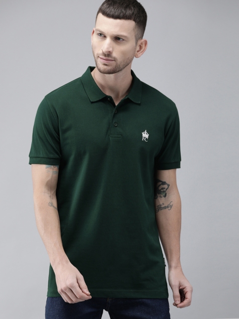 

French Connection Men Green Solid Slim Fit Polo Collar T-shirt
