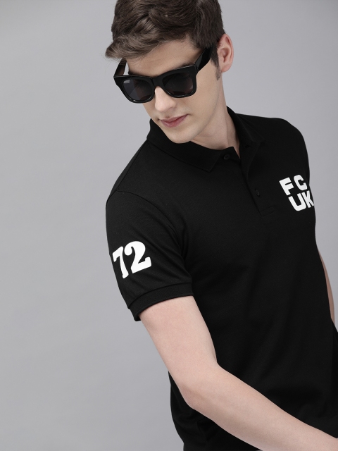 

French Connection Men Black Slim Fit Solid Polo Collar T-shirt