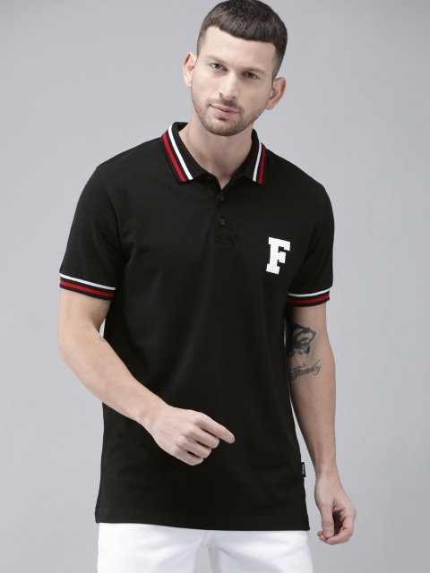

French Connection Men Black Solid Slim Fit Polo Collar T-shirt