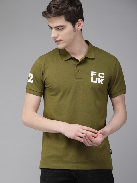 

French Connection Men Olive Green Slim Fit Solid Polo Collar T-shirt