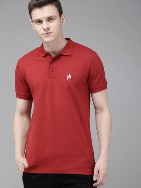 

French Connection Men Red Solid Slim Fit Polo Collar T-shirt