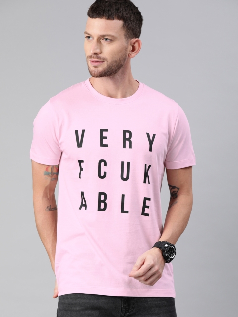 

French Connection Men Pink Printed Slim Fit Round Neck T-shirt