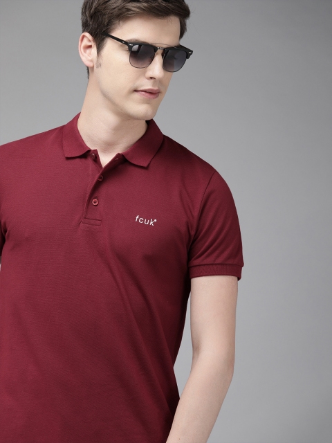 

French Connection Men Red Solid Slim Fit Polo Collar T-shirt