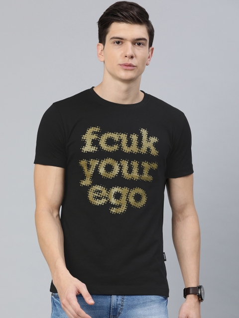 

French Connection Men Black Printed Slim Fit Round Neck T-shirt