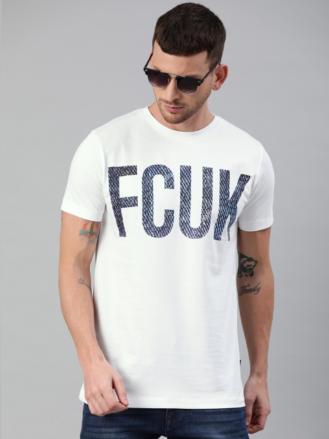 

French Connection Men White Printed Slim Fit Round Neck T-shirt
