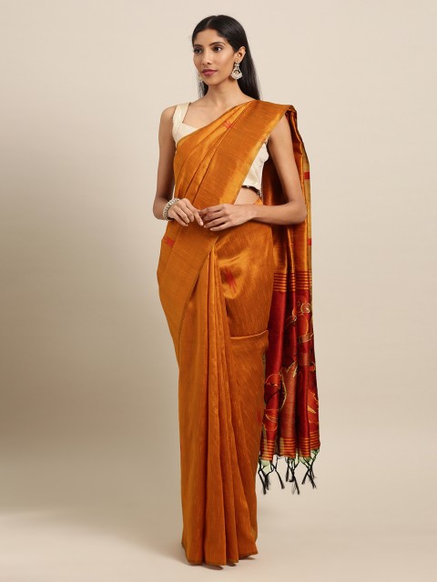 

Mitera Orange & Gold-Coloured Silk Blend Woven Design Saree