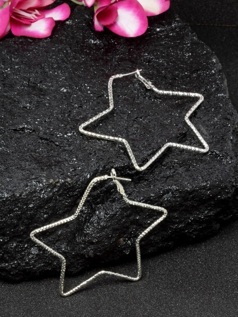 

DUGRISTYLE Silver-Plated Star Shaped Hoop Earrings