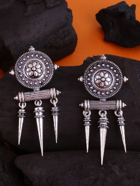 

Voylla Silver-Plated Contemporary Baigani Tassels Drop Earrings