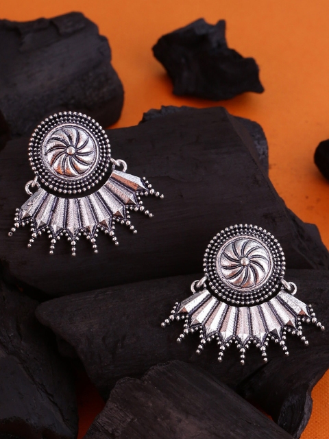 

Voylla Silver-Plated Circular Baigani Antique Inspired Drop Earrings