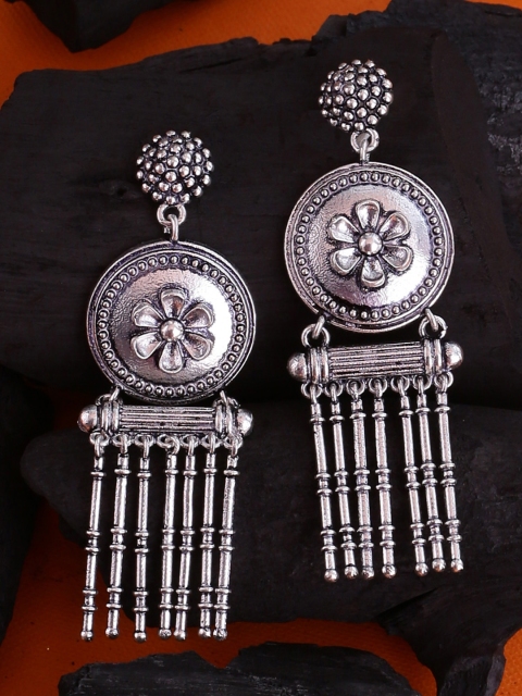 

Voylla Silver-Plated Contemporary Baigani Tassels Drop Earrings