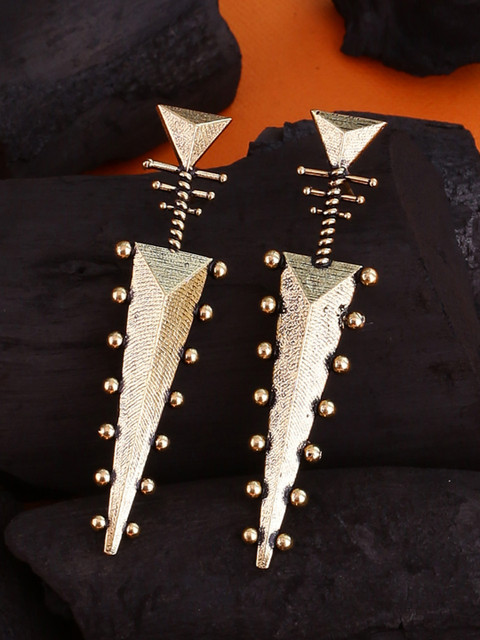 

Voylla Brass-Plated Gold-Toned Baigani Contemporary Studs