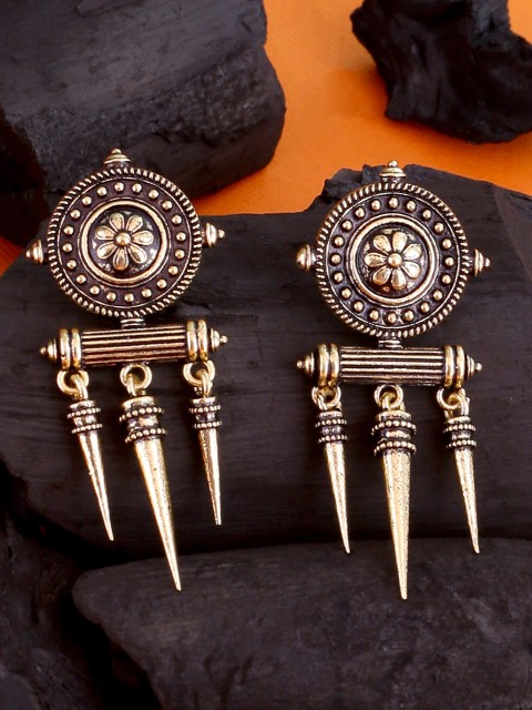 

Voylla Brass-Plated Gold-Toned Contemporary Baigani Antique Inspired Drop Earrings