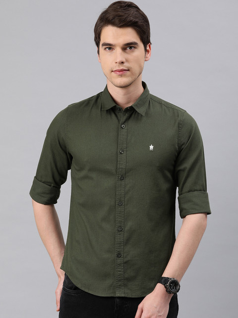 

French Connection Men Olive Green Slim Fit Solid Casual Shirt