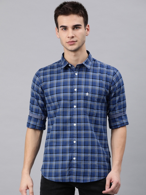 

French Connection Men Blue & White Slim Fit Checked Casual Shirt