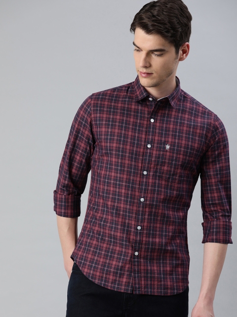 

French Connection Men Maroon & Navy Blue Slim Fit Checked Casual Shirt